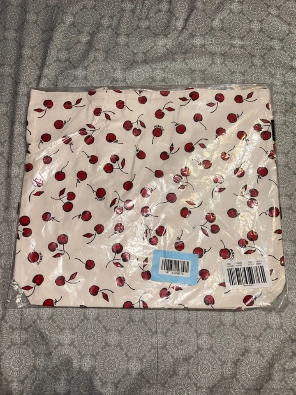 J.Crew Discontinued Cherry Eye Catching Printed Reusable Everyday NWT Tote